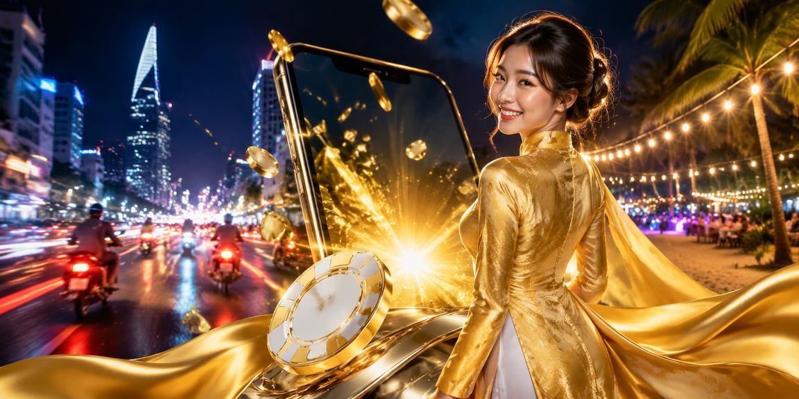 Người dùng Hồ Chí Minh mặc áo dài trải nghiệm ứng dụng casino và cá cược 7mvn trên điện thoại