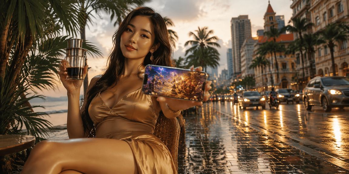 Người dùng VIP tại TP.HCM đang xem thông tin bonus và ưu đãi trong quán cà phê