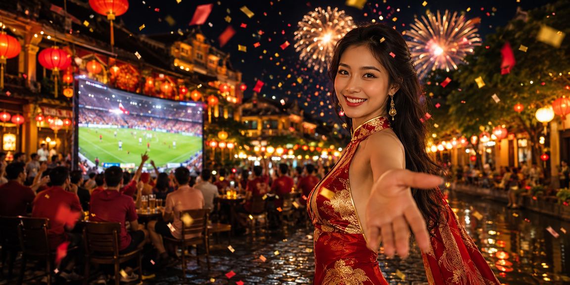 Cảnh phố đèn lồng Hội An về đêm với người dùng thư giãn xem thể thao và đặt cược có trách nhiệm